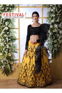 Wonderful Yellow and Black color  New Designer Wedding Party Wear Lehenga Choli